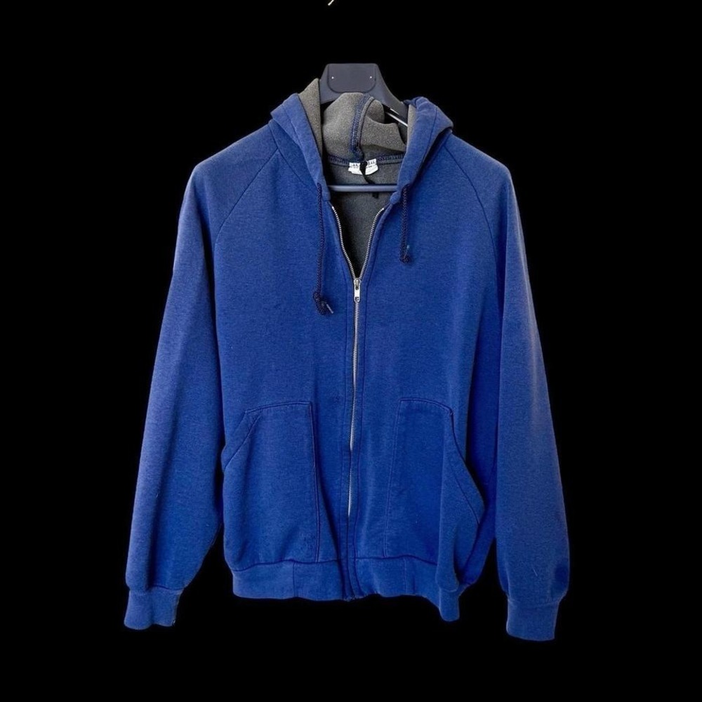 Vintage 70s Zip Up Hoodie‎ Sweatshirt Men's Med/Large Blue Nylon Lined
